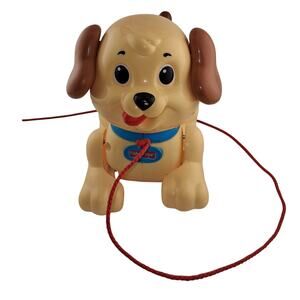 Pull String Plastic Puppy Toy on Wheels Fischer Price Mattel 2005 Vintage Cute